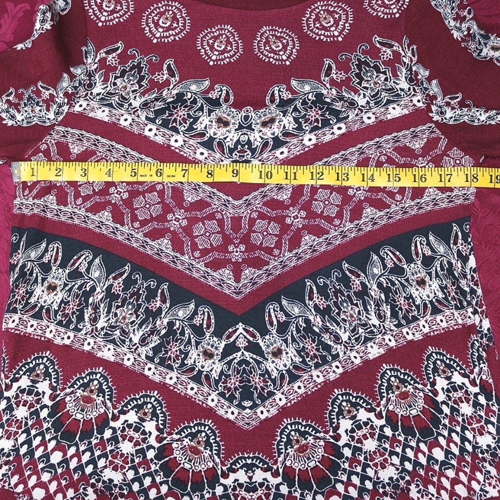 FREE PEOPLE Smooth Talker Tunic, Mini Boho Dress in Maroon, XS - Picture 6 of 8